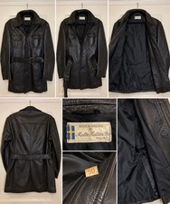 RARE Vintage Malte Hultén Swedish Leather Jacket 60s 70s Unisex EU 50 picture