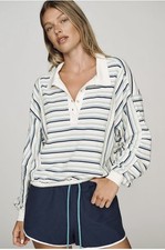 NWT Anthropologie Pilcro White & Blue Striped 100% Cotton Polo Top SZ XS picture