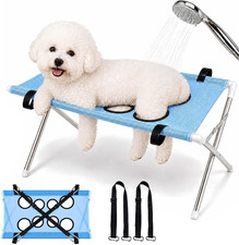 Dog Bath Hammock with Stand, Foldable Grooming Table for Small Pets，Blue picture