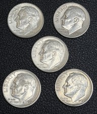 Roosevelt Dimes (Lot of 5) 90% Silver Dime - 10c MIXED Lot - US Silver Dimes picture
