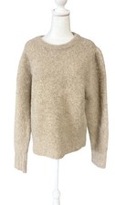 J.Crew Sweater Womens L Beige Alpaca Merino Wool Crew Neck Fuzzy Knit Pullover picture