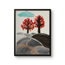 B.Perry Original Acrylic 14x11 Folk Autumn Trees Hills Painting Signed Canvas picture