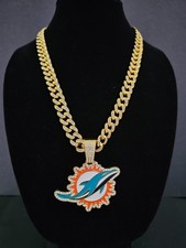 Miami Dolphins Cuban Link Chain Luxury Iced Out Crystal 24