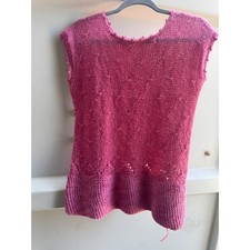 Vintage Handmade Knit Top Magenta Pink Sleeveless Pointelle Artisanal Boho picture