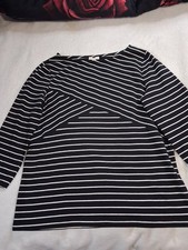 ☆NWOT~Talbots~Womens Black&White Striped,%97 Cotton,Boat Neck,3/4 Sleeves Size M picture