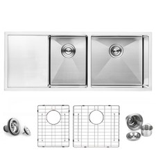 45-inch Undermount Double Bowl Kitchen Sink with Drainboard, 16 Gauge  picture