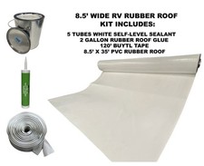 8.5' Width x 35' Length PVC RV Rubber Roof Installation Kit Bright White picture