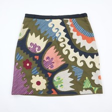 Anthropologie Vanessa Virginia Embroidered A Line Skirt Army Green Boho Size 12 picture