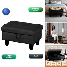 GRETERST Rectangular Storage Ottoman Bench Black 28.5