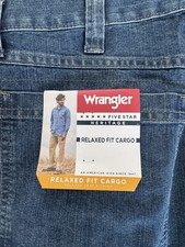 NEW Wrangler Men's and Big Men's Relaxed Fit Wide Leg Cargo Jean 34 x 30 picture