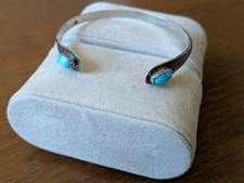 Vintage Southwest Turquoise Navette Sterling Silver Cuff Bracelet picture