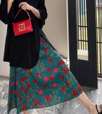 Pleats Please Issey Miyake Style Pleated Skirt with Floral Print and Flare picture