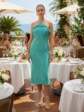 NWT Fresha London Gabriella Dress Green Daisy Halter Ruffle Midi Small  picture