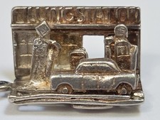 Sterling Silver ~ Gas Filling Station Charm ~ CAR MOVES ~ VERY RARE ~ VINTAGE picture
