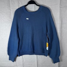 C&C California NWT Women Blue Knit Pullover Sweater Cotton Blend Crew Neck Large picture