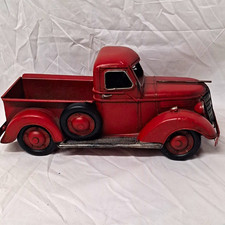 Vintage Red Tin Toy Pickup Truck Metal Vehicle, Age 8-11 Years picture