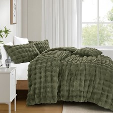 HIG 7PC Olive Green Faux Fur Plush Duvet Cover Set Queen/King Size picture