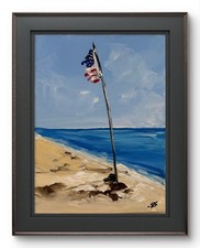 R Stevens Original 9x12 Realist American Flag Beach Painting Signed Canvas picture
