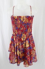 Isabel Marant Etoile Women's Red Multi Floral Smocked Anka Mini Dress FR 40 M picture