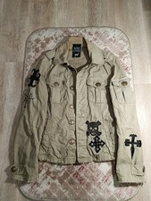 Nine Lives Khaki Military Style Jacket Size M Gothic Cross Skull Studded Punk picture