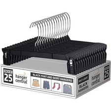 Hanger Central 25 Pack Black Plastic Pants Hangers with Extra Long Clips 12 inch picture