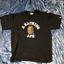 A Bathing Ape BAPE Men's Black Logo Graphic Print Crew Neck T-Shirt Size M picture