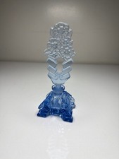 Vintage 1930s Czech Art Deco Blue Glass Perfume Bottle Floral Stopper Signed picture