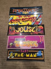 Lot Of 5x 1980s arcade marquee ORIGINAL Baby Pac Man, Joust, Crazy Climber, Etc picture