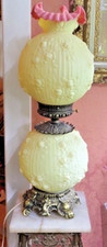 Rare FABULOUS Huge Vintage FENTON BURMESE Embossed Rose URANIUM Glass GWTW Lamp picture