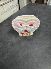 Vintage Lefton Ceramic Valentine's Day Planter, Love Birds, Heart Shaped picture