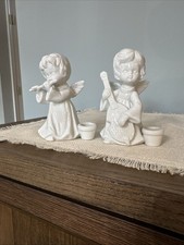 Kurt Adler Porcelain Angel Candle Holders, One Playing Base And One Flute picture