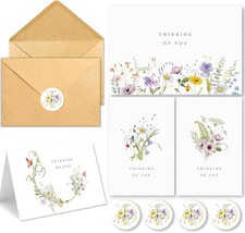24 Thinking of You Cards with Envelopes, Watercolor Floral Designs | 4 Unique Fl picture