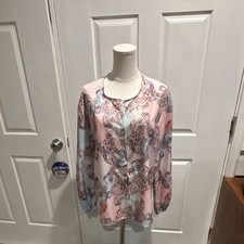 Womens Pink/Blue/White/Orange/Navy Paisley Woven Polyester Button Blouse L picture