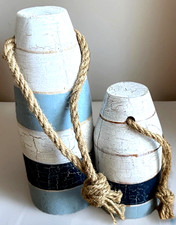 2 Nautical Home Decor Wood Buoy jute rope handle 7.9