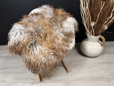 Beautiful Curly White Silver Brown Sheepskin Rug Pelt Genuine Natural Soft Cover picture