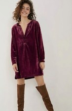 Anthropologie Melody Velvet Tunic Dress Pockets Raspberry Red Fuchsia Size L NWT picture