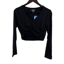 Daisy Street Black Long Sleeve Crop Ruched Front Size Small New picture
