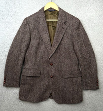VTG Harris Tweed Jacket 100% Pure Scottish Wool Brown Herringbone Blazer 36 picture