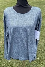 Athleta Uptempo II Top Womens Medium Blue Long Sleeve Jersey Shirt Relaxed picture