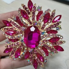 Fashion Pink Flower Gold-plated Large Brooch Pin Rhinestone Crystal Accessories picture