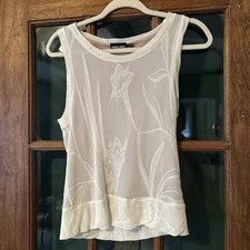 Vintage GIORGIO ARMANI Y2K FLORAL Ivory Sleeveless Light Knit Top EU 40 US Small picture