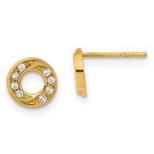 Madi K CZ Circle Post Earrings Real 14k Yellow Gold 6.8x7mm Girl's picture