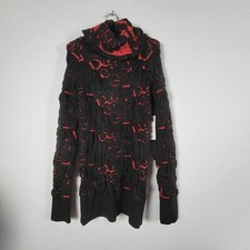 Desigual Turtleneck Sweater Tunic Medium Black Red Stretchy Knit Ribbed New picture