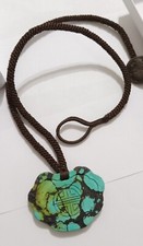 Chinese HUBEI Carved Turquoise Coin Clasp Woven Necklace Reversible 25
