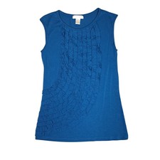 Kenar Womens Sleeveless Tank Top Sz S Blue Ruffles Stretch Shirt Blouse Textured picture