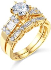 2.75 Ct Round 14K Yellow Gold Simulated Diamond Engagement Ring Wedding Band Set picture