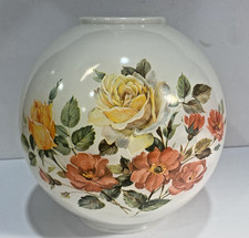 Vintage 7-3/4” Tall Flower Round Ball Glass Hurricane Lamp Light Shade Globe picture