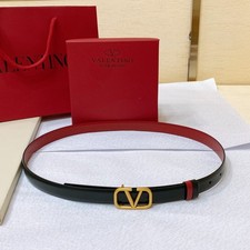 VALENTINO GARAVANI Women's Black Red Reversible Leather Belt Gold VLogo Buckle picture