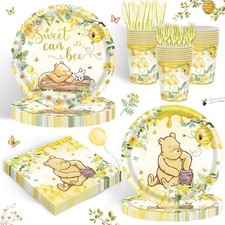 120PCS Classic Winnie Bear Party Supplies for Girls Baby Shower Kids Spring S... picture