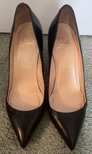 Women’s Christian Louboutin Black Leather Pointed Toe Pumps Red Sole US 5.5-6 picture